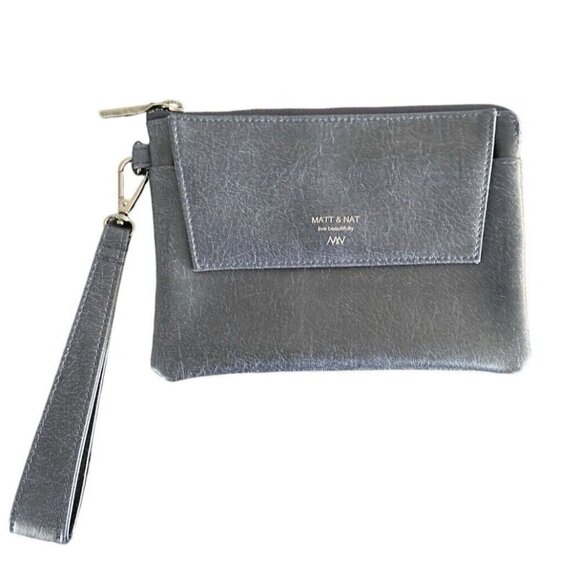 Matt & Nat Wristlet Vegan Leather Wallet Clutch Blue Removable Strap Distressed - Picture 1 of 12